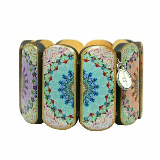 Statement wooden bracelet wide kaleidoscope multicolor
