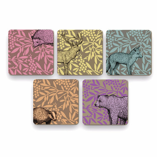 Lot de 5 sous-verres ANIMAUX DE LA FORÊT
