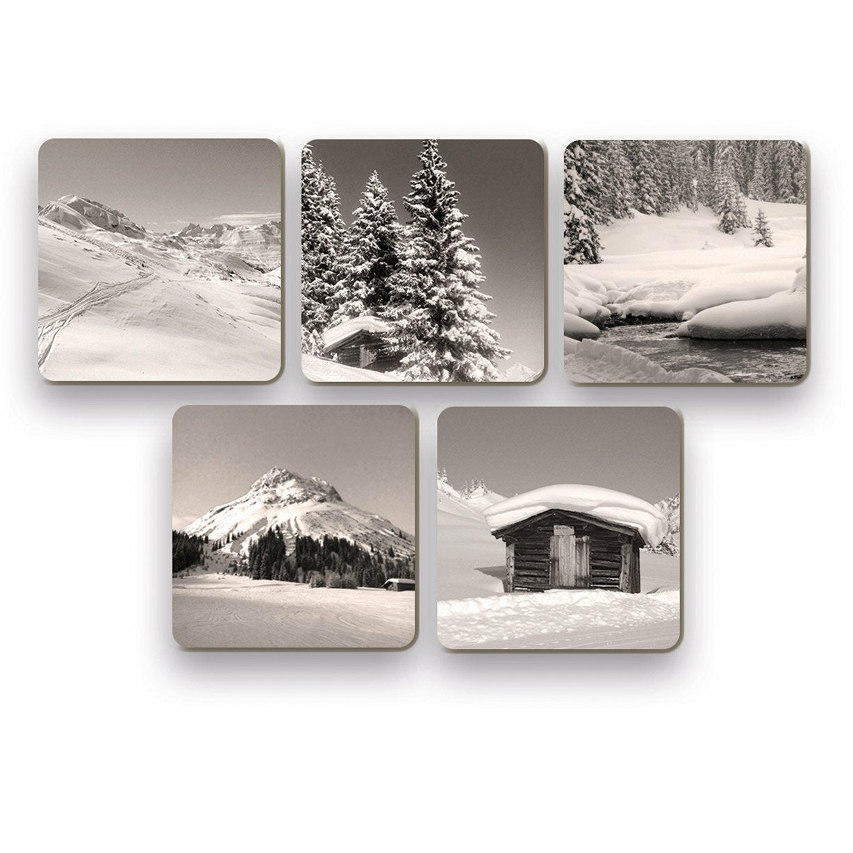 Lot de 5 sous-verres PAYSAGE D'HIVER