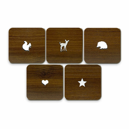 Lot de 5 sous-verres ANIMAUX DE LA FORÊT gravés au laser
