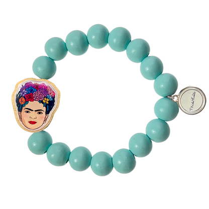 Frida Kahlo Wooden Bead Bracelet Light Blue