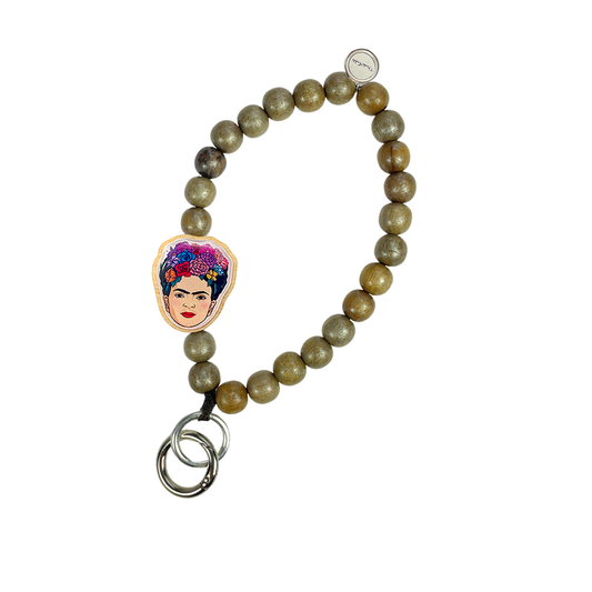 Frida Kahlo Keychain Brown Metallic