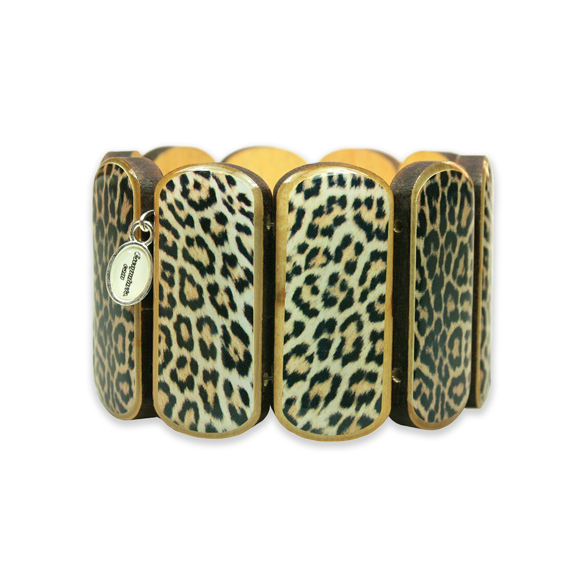 Statement wooden bracelet wide leopard pattern