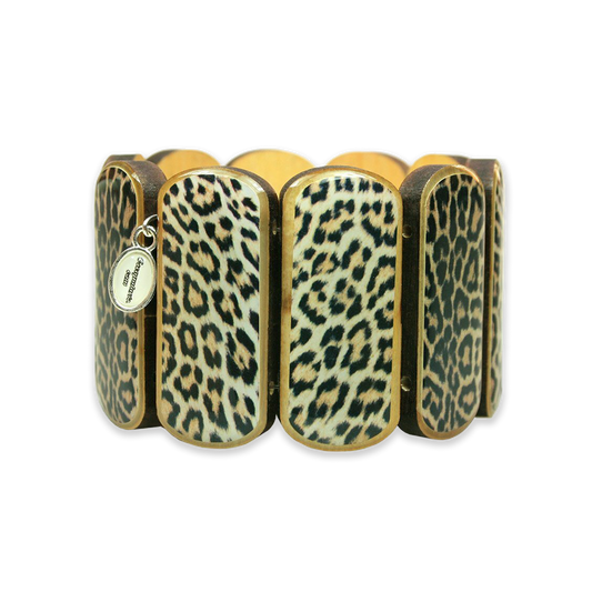 Statement Holzarmband breit Leomuster