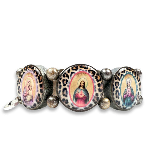 Wooden Bracelet Brown with Leo &amp; Saint Motifs