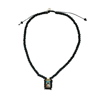 Scapular wooden necklace black with Jesus motif