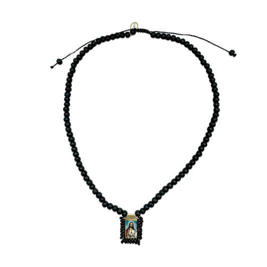 Scapular wooden necklace black with Jesus motif