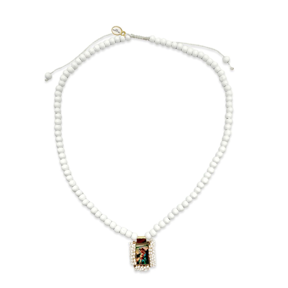 Scapular wooden necklace white with Madonna motif
