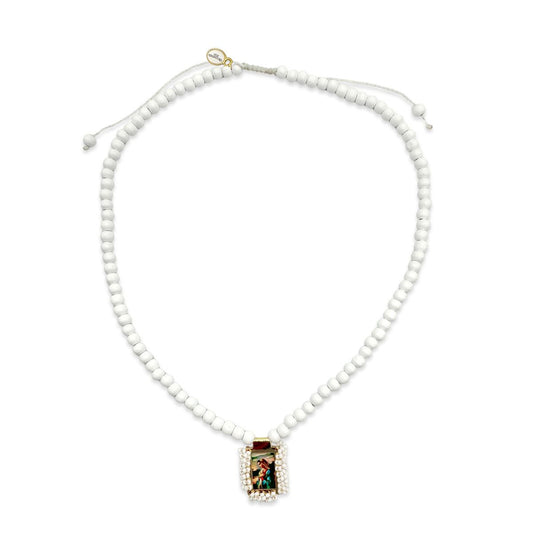 Scapular wooden necklace white with Madonna motif