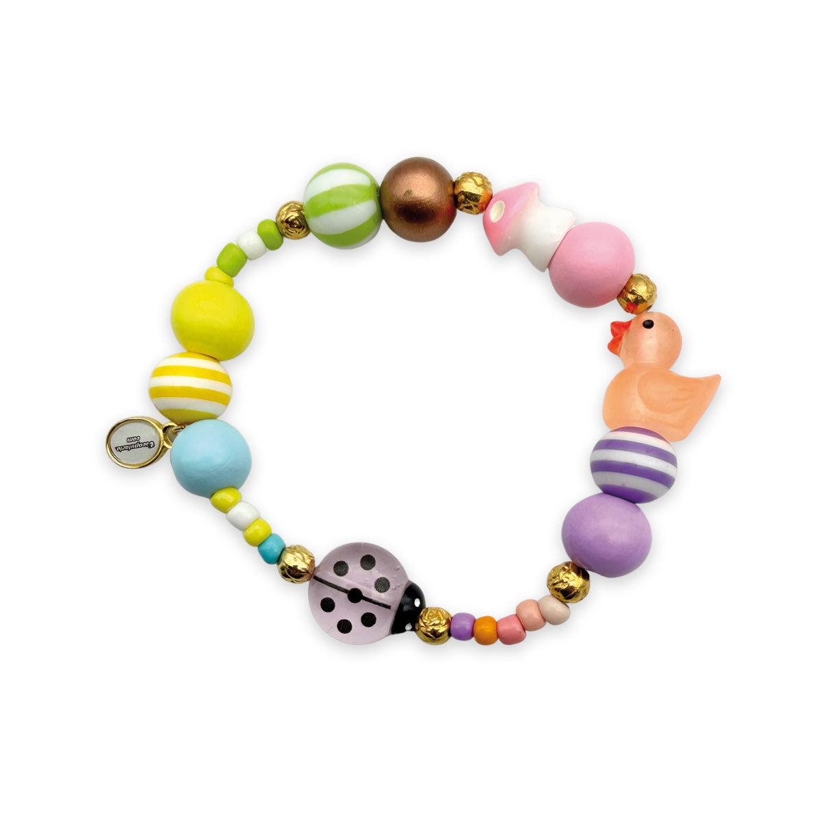 Escapulario Armband mit Marienkäfer und Ente in Pastellmix. Misangaperlen und Streifenperlen. Geschenkidee zur Entenkette