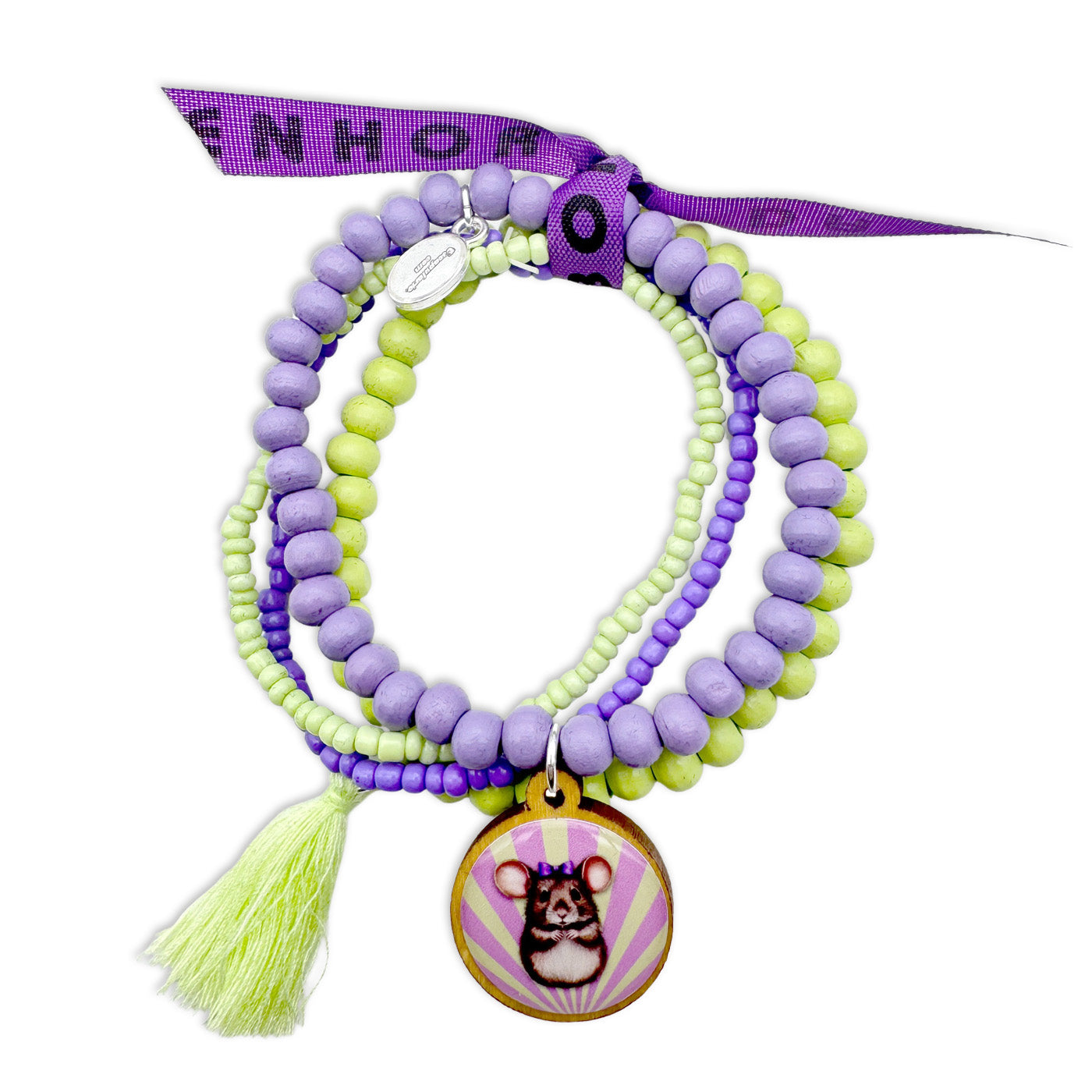 Armbandset in Flieder- und Grüntönen mit Mauspin