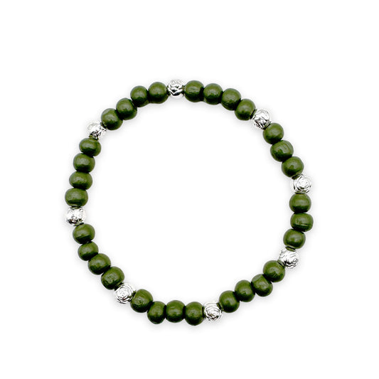 Holzperlen-Armband Bamboo mit Rosenperlen