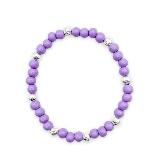 Holzperlen-Armband Flieder mit Rosenperlen