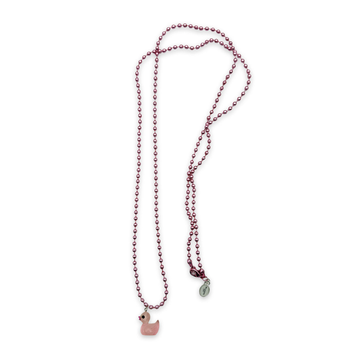 Kugelkette Metallic Rosa mit fluoreszierendem Entenanhänger in Zart-Rosa aus Acryl