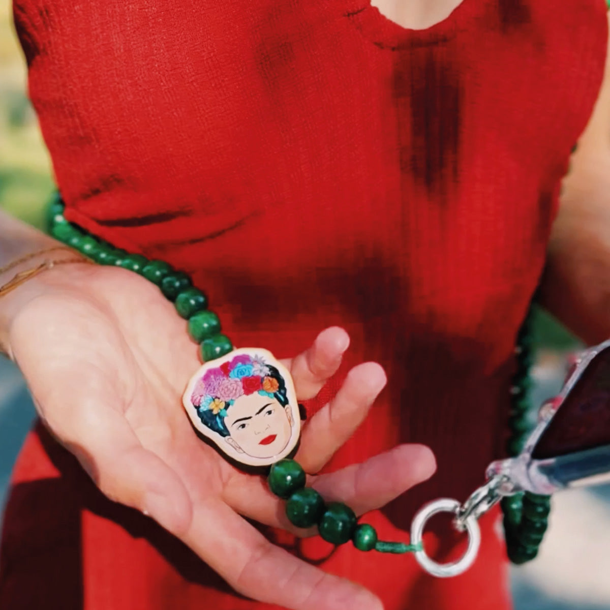Frida Kahlo Mobile Phone Chain Green
