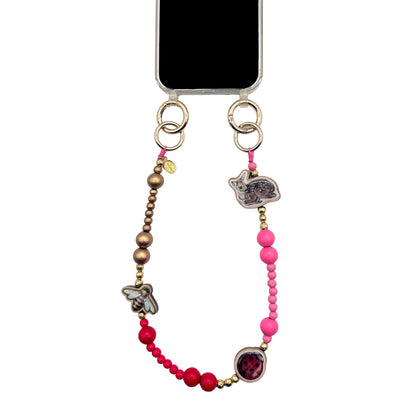 Short fawn cell phone chain made of wooden beads