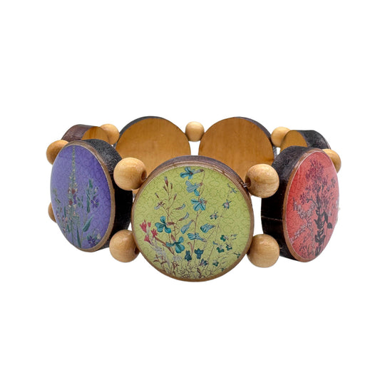 Brown Wooden Bracelet with Floral Motifs