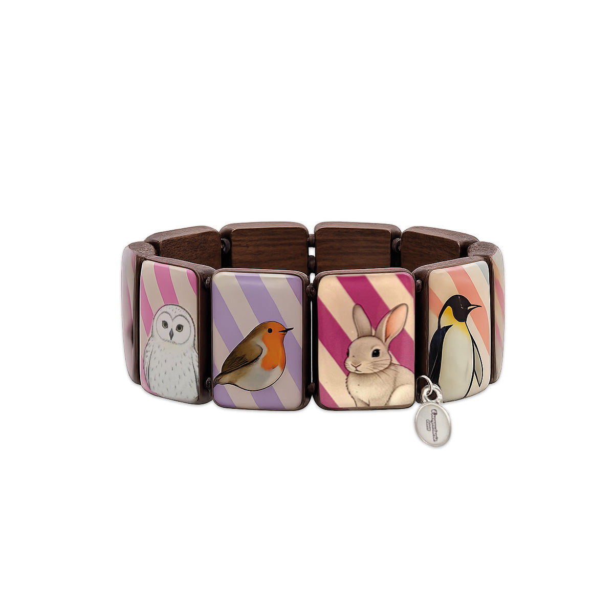 Statement Holzarmband Stripe mit Tiermotiven