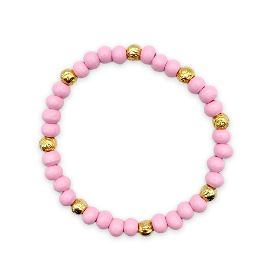 Holzperlen-Armband Rosa mit Rosenperlen
