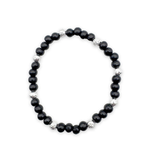 Holzperlen-Armband Schwarz mit Rosenperlen