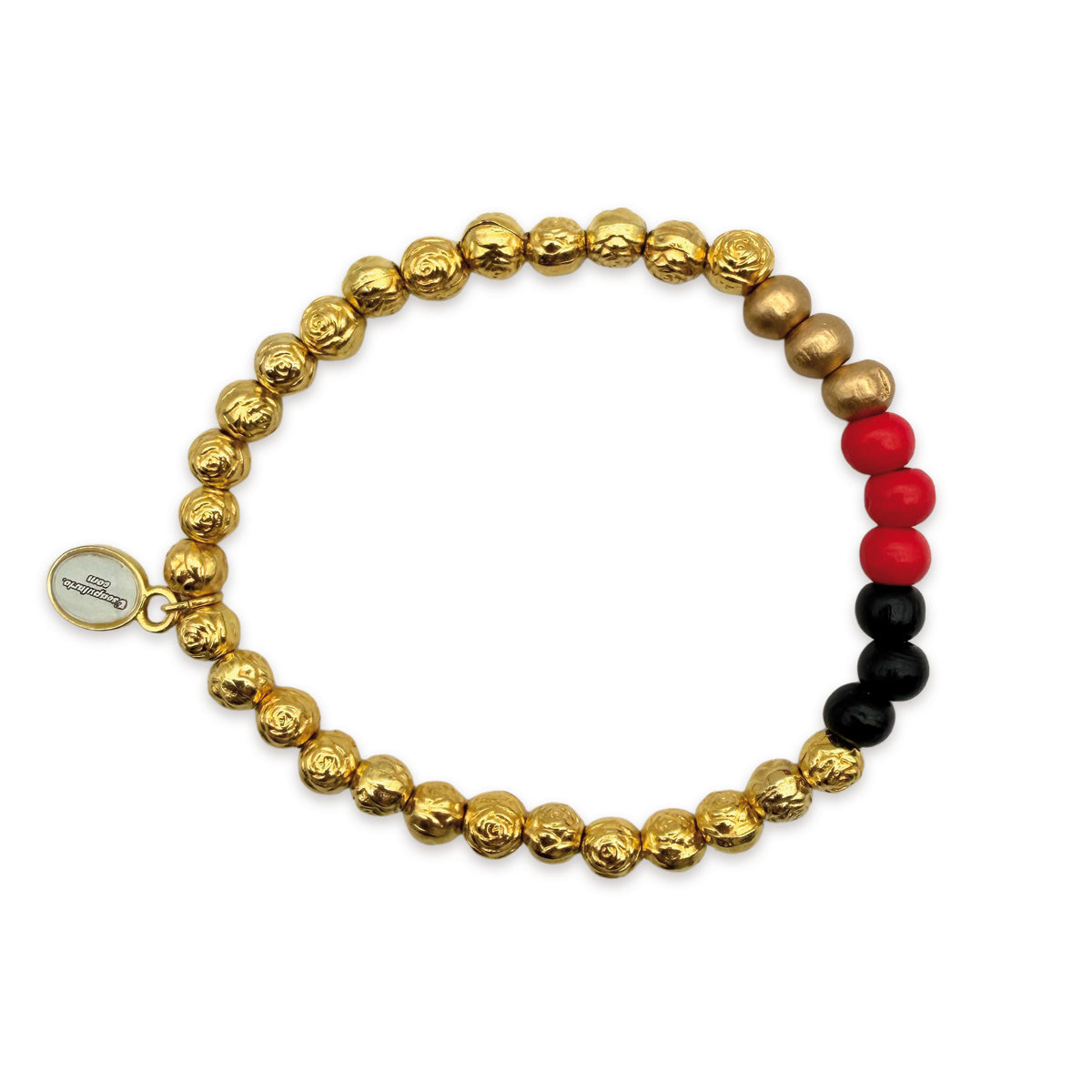 Goldfarbenes Rosenperlenarmband mit Deutschland Farbakzent in Schwarz Rot Gold