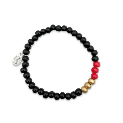 Schwarzes Holzperlenarmband mit Deutschland Farbakzent in Schwarz Rot Gold für Damen und Herren