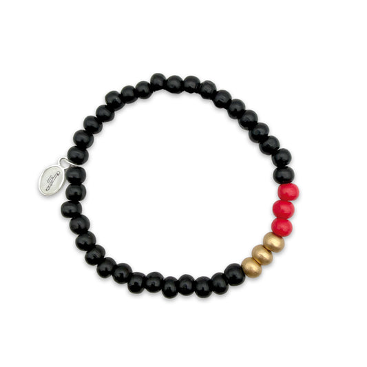 Schwarzes Holzperlenarmband mit Deutschland Farbakzent in Schwarz Rot Gold für Damen und Herren