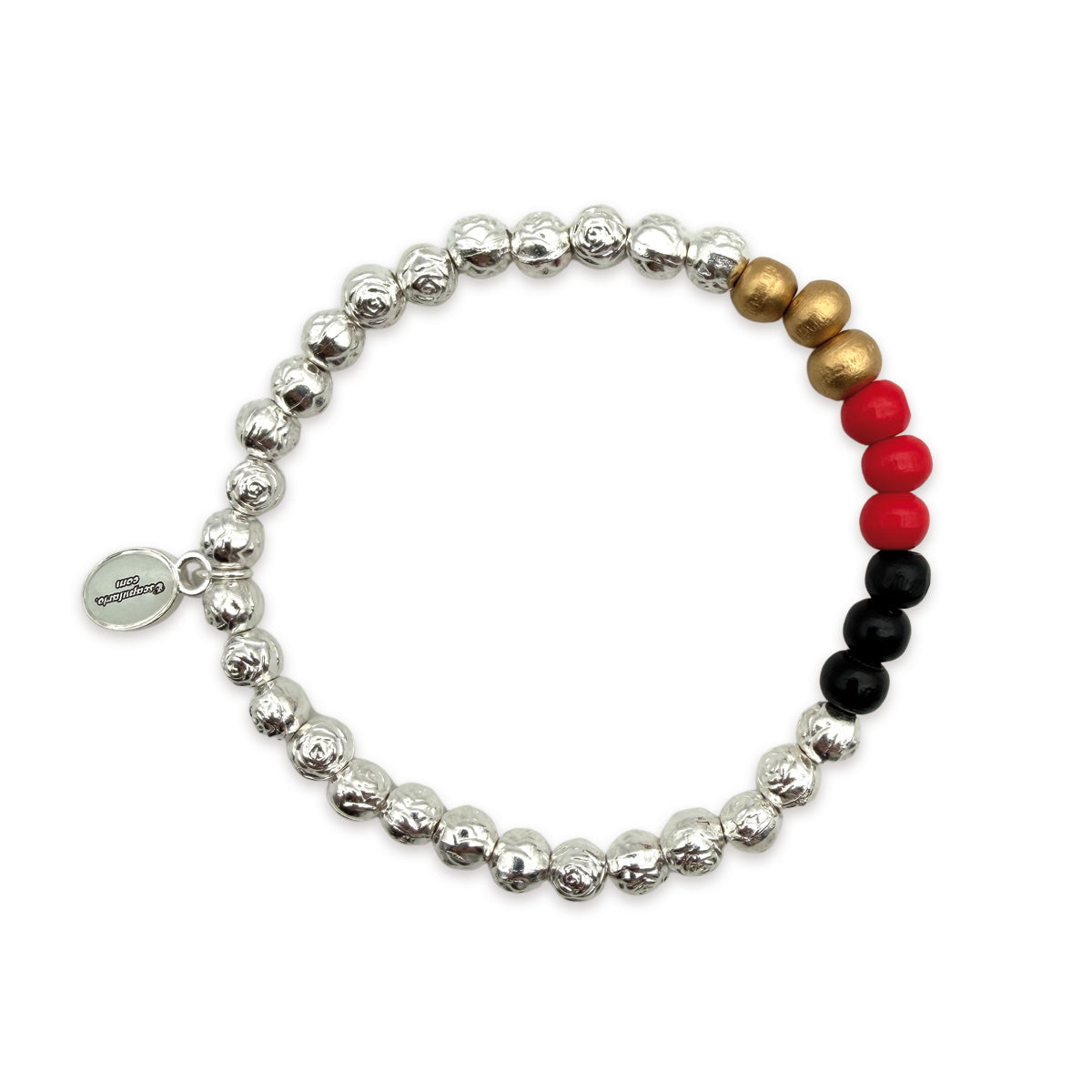 Silberfarbenes Rosenperlenarmband mit Deutschland Farbakzent in Schwarz Rot Gold