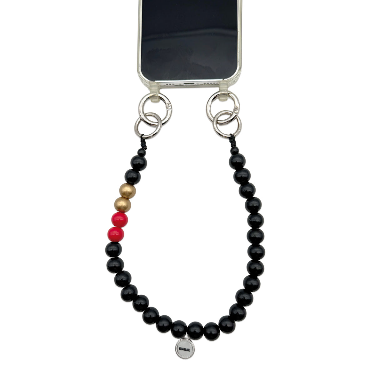 Schwarze kurze Handykette aus Holzperlen mit Deutschland Farbakzent in Schwarz Rot Gold für Damen