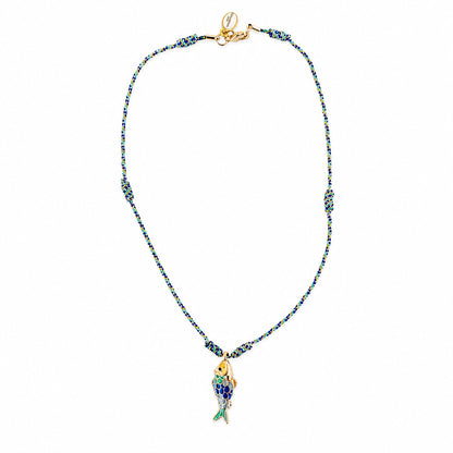 Kurze Stringkette-Glitzer mit Anhänger Fisch in Blau