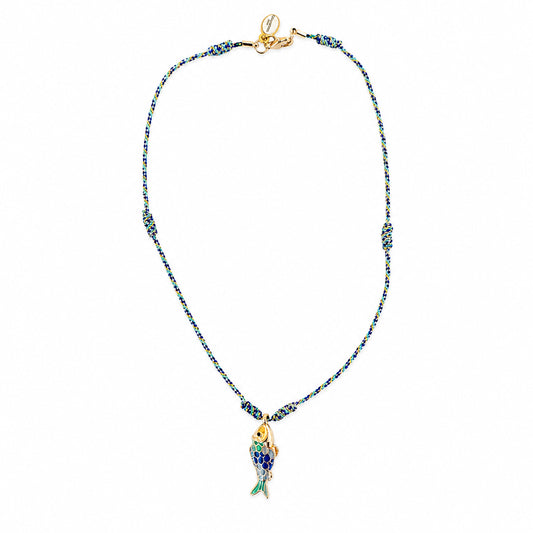 Collier ras du cou à paillettes avec pendentif poisson bleu