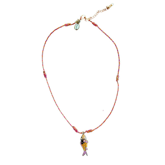 Chaîne courte à paillettes avec pendentif poisson orange