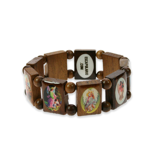 Original Escapulario Schutzengel Holzarmband braun