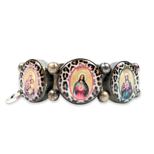 Holzarmband Braun mit Leo & Heiligenmotiven