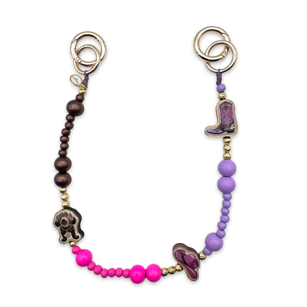 Kurze Handykette Cowgirl aus Holzperlen – edel & vergoldet