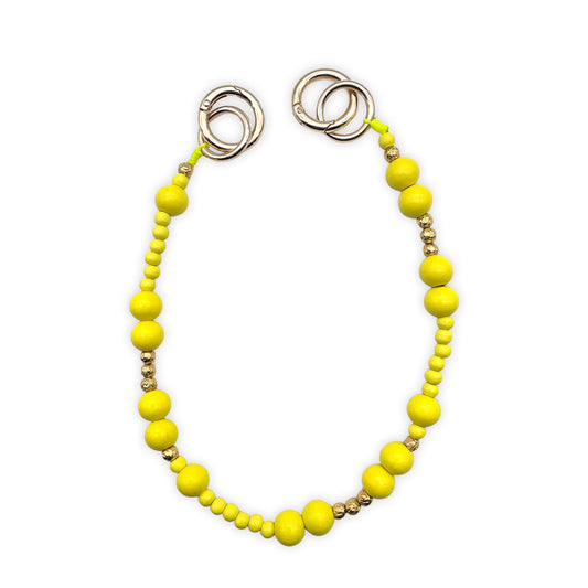 Kurze Handykette aus Holzperlen in Neongelb/Gold