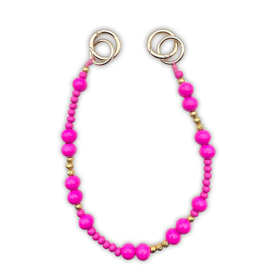 Kurze Handykette aus Holzperlen in Lipstick-Pink/Gold
