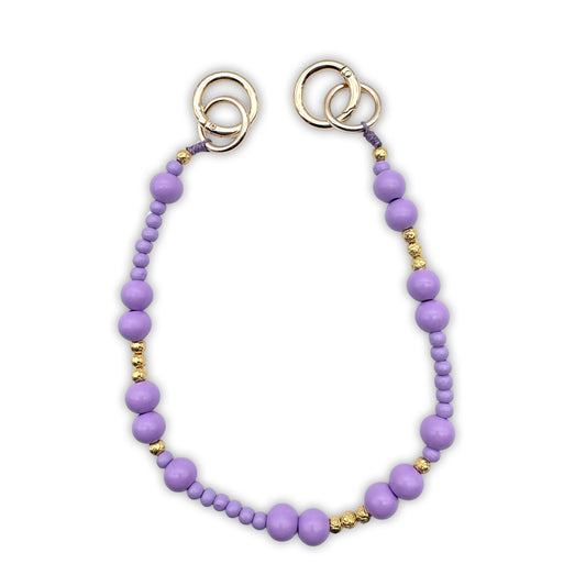 Kurze Handykette aus Holzperlen in Flieder/Gold
