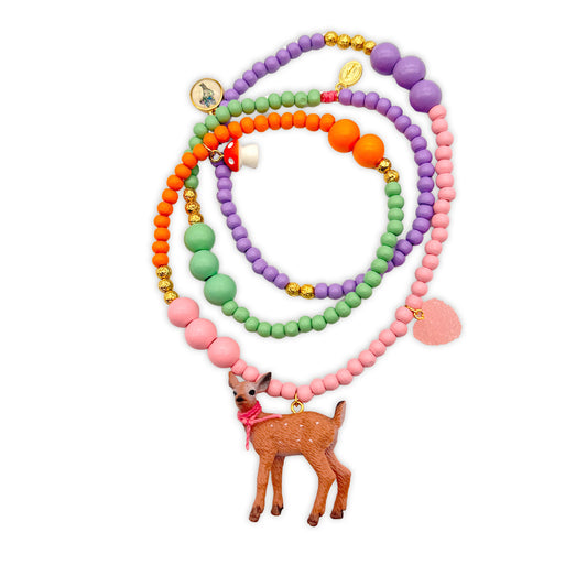 Holzperlenkette „Reh“ – Pastell
