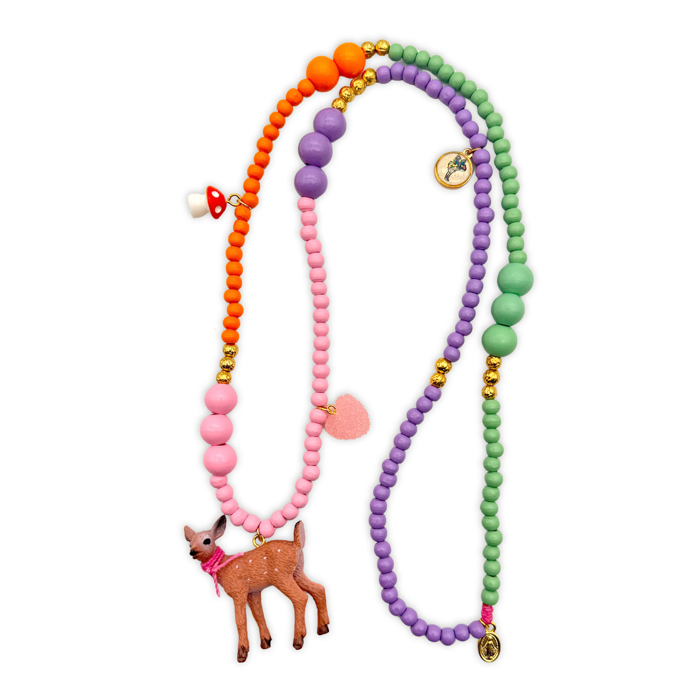 Holzperlenkette „Reh“ – Pastell