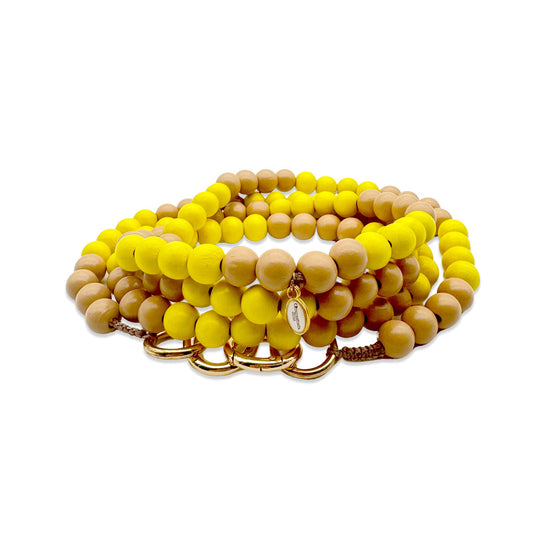 Mobile phone chain yellow-beige made of wooden beads