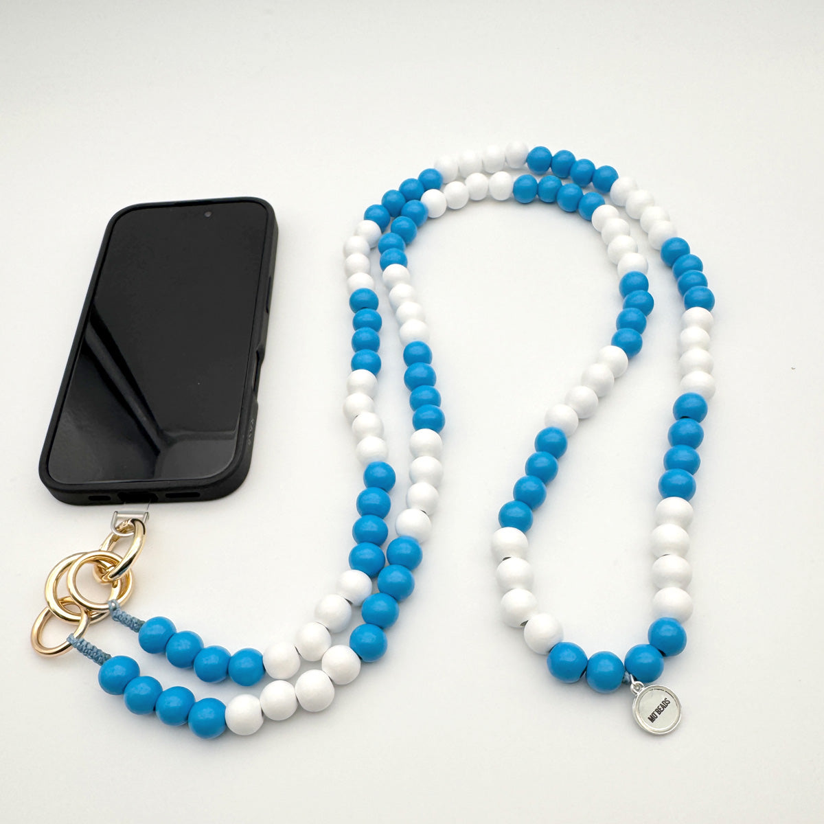 White-Jeans mobile phone chain made of wooden beads