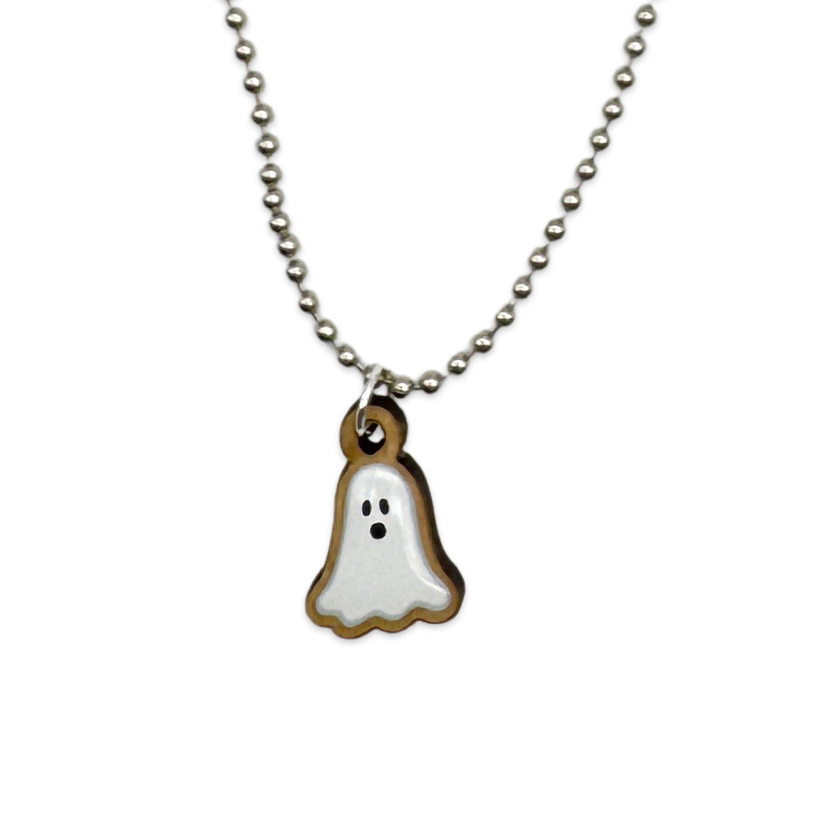 Kugelkette Metallic mit Geist-Anhänger aus Holz