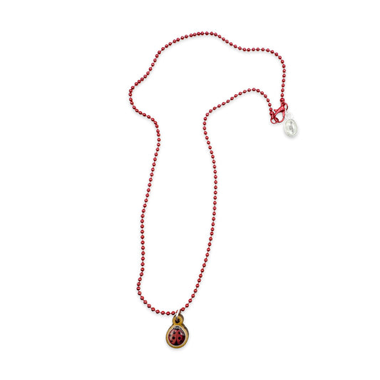 Kugelkette Metallic Rot mit Marienkäfer-Anhänger aus Holz