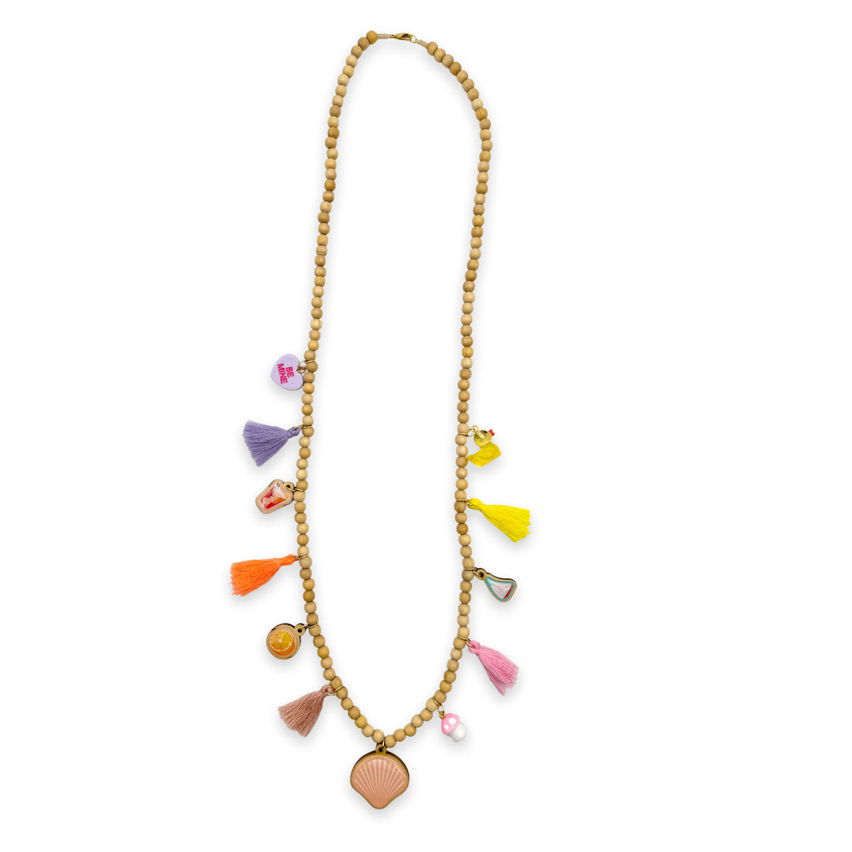 Holzkette Mix aus 6mm Perlen mit Charms und Muschel
