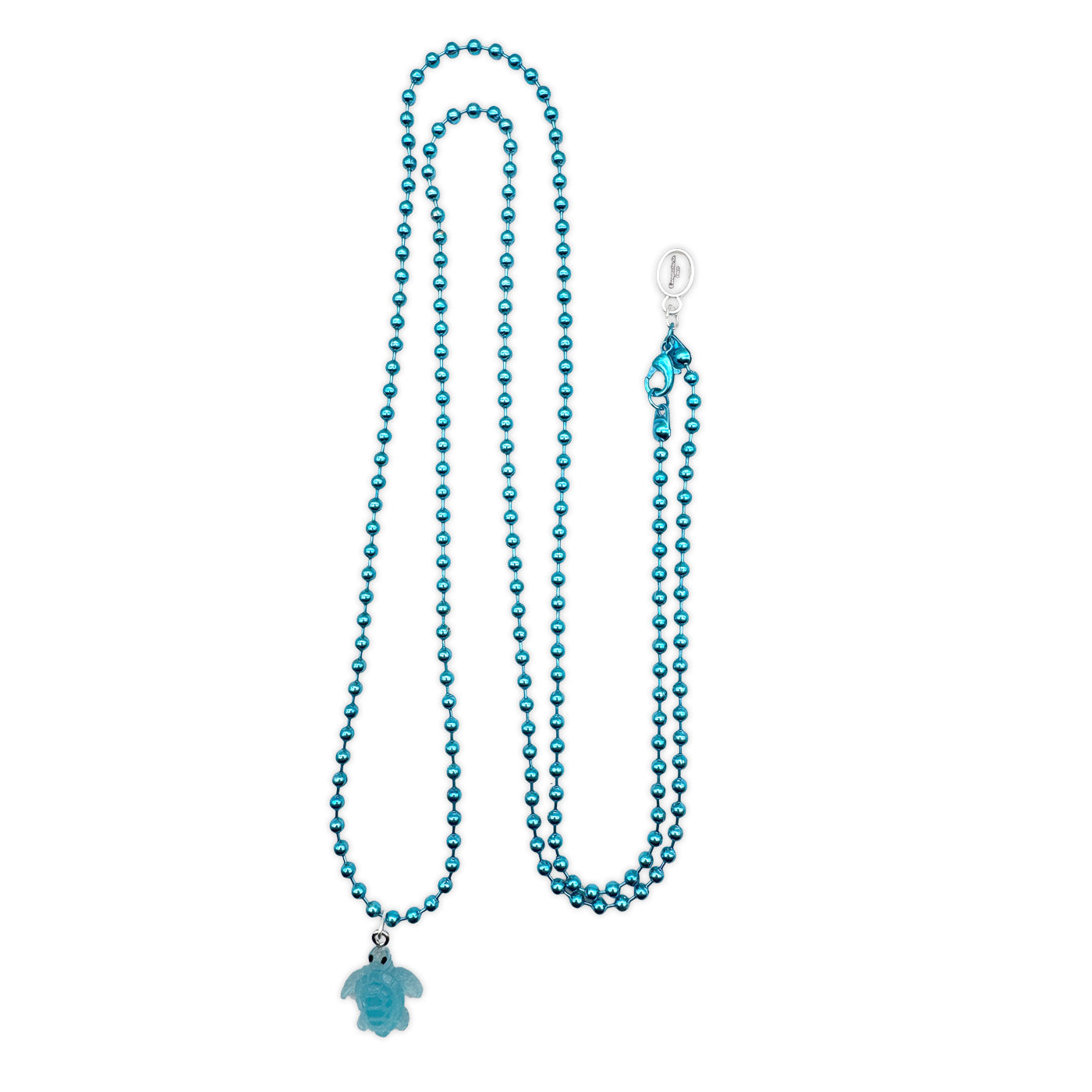 Kugelkette Metallic Blau mit fluoreszierender Schildkröte aus Acryl