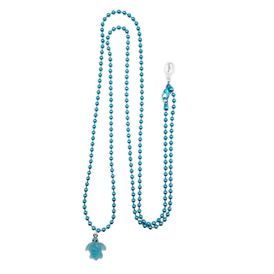 Kugelkette Metallic Blau mit fluoreszierender Schildkröte aus Acryl