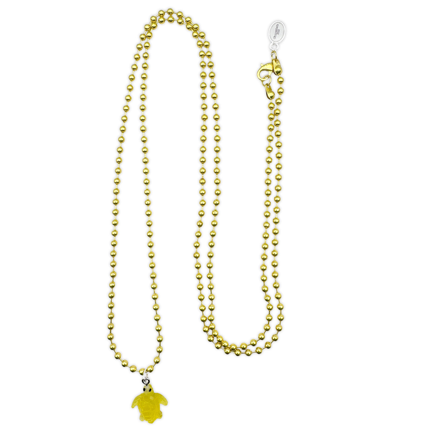 Kugelkette Metallic Gelb mit fluoreszierender Schildkröte aus Acryl