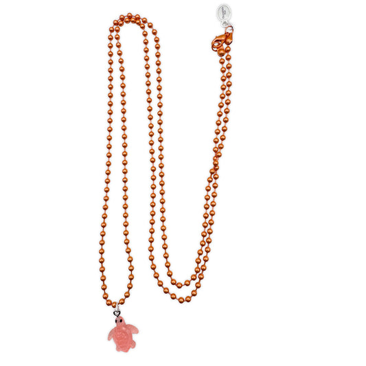 Kugelkette Metallic Orange mit fluoreszierender Schildkröte aus Acryl