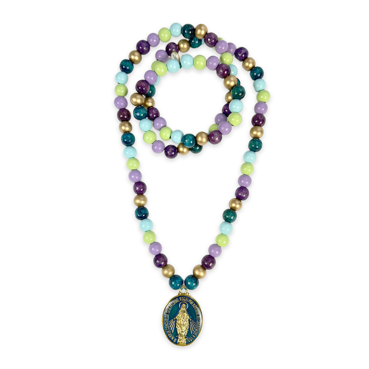 Madonna necklace colorful made of 12mm wooden beads